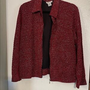 Alfred Dunner Red and Black Textured Blazer